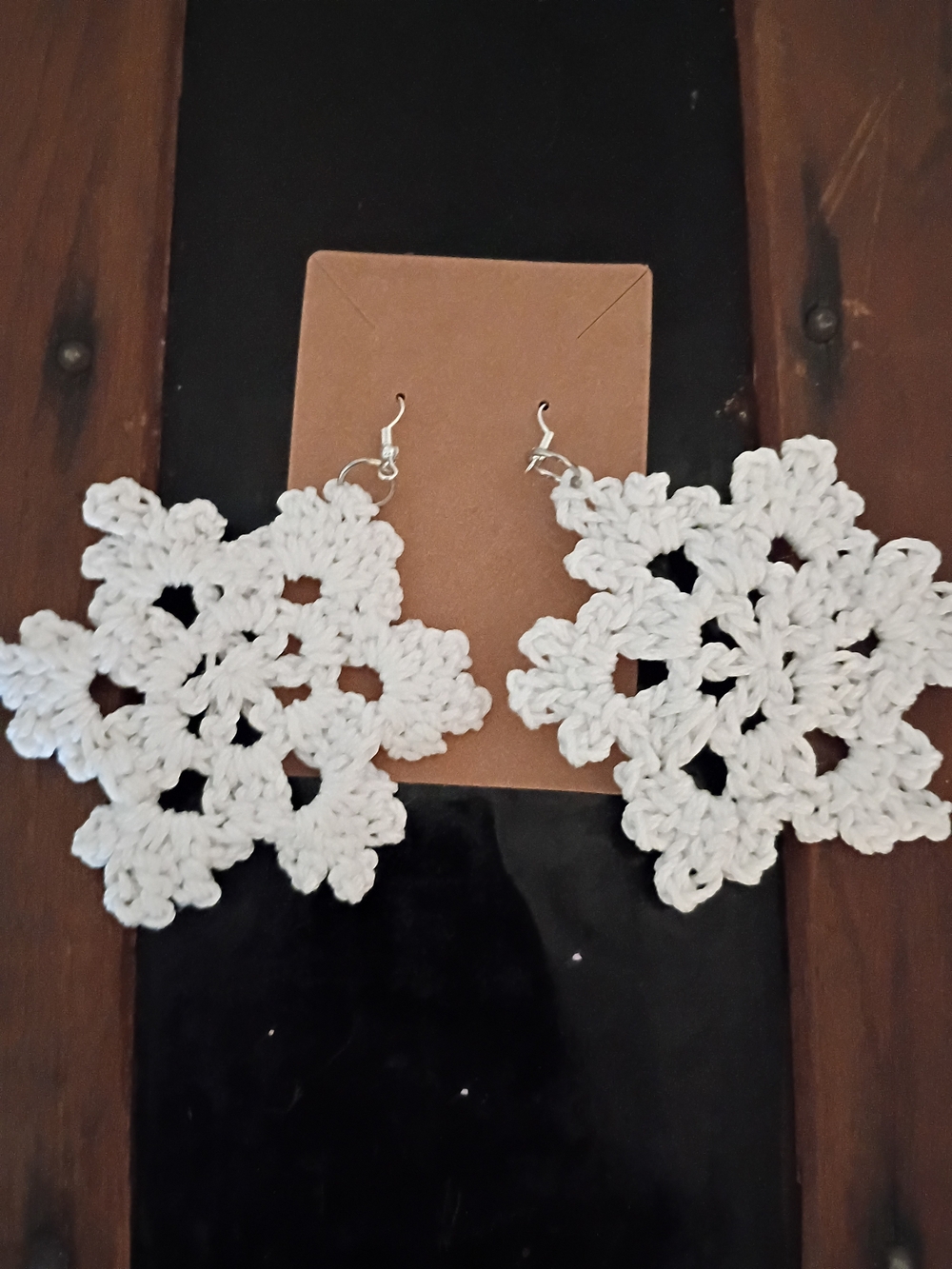 White Crochet Snowflake Drop Earrings - Handmade Feminine Style
